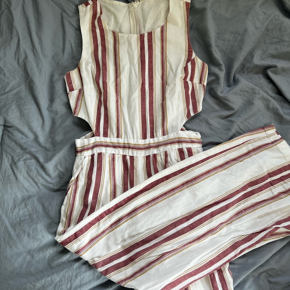 Striped Sleeveless Jumpsuit - Red and White